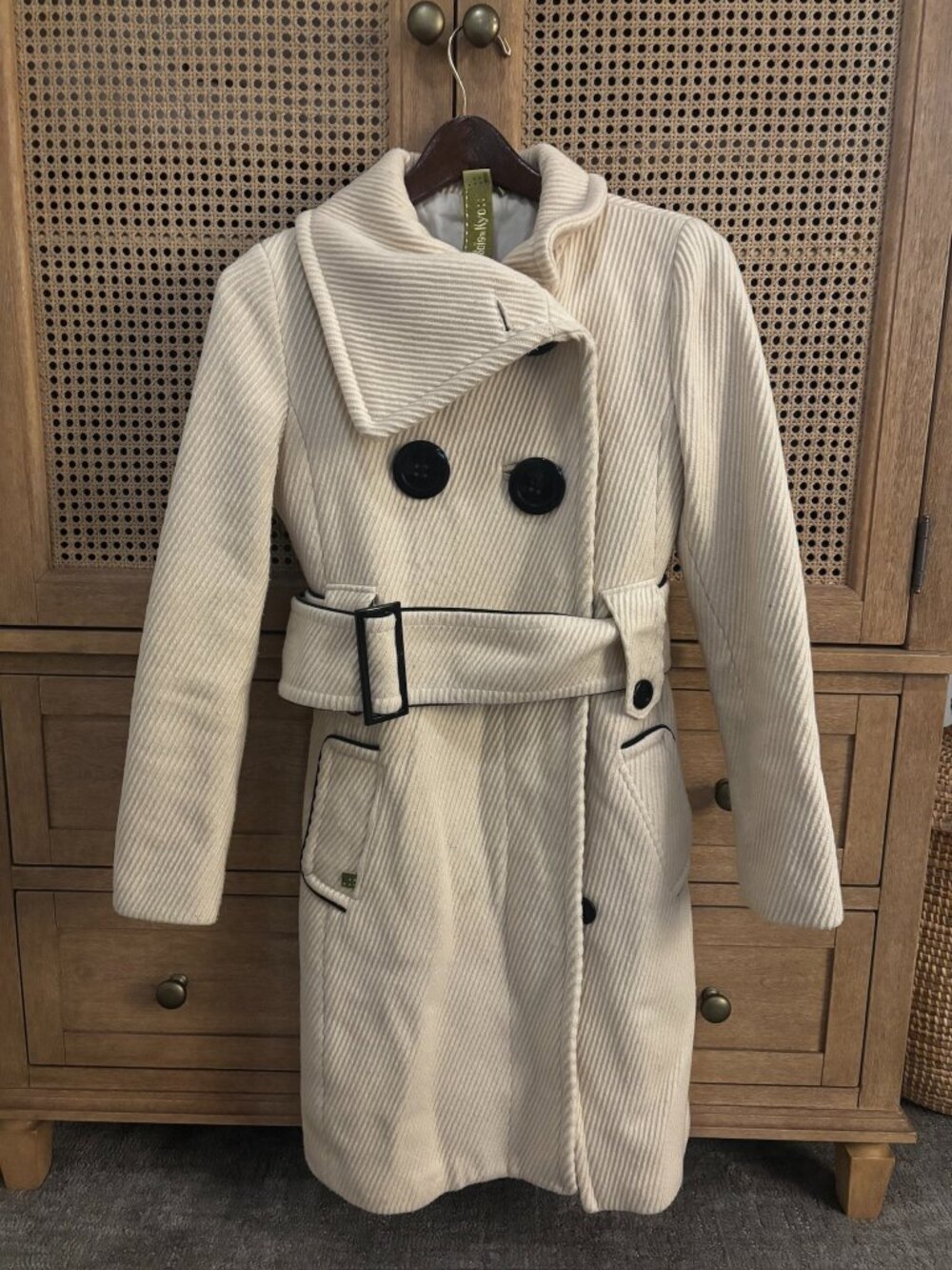 Osia & Eloise Ivory Belted Peacoat Double Breasted Coat XS